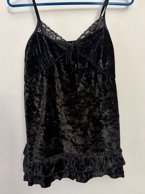 Vintage 90s Goth Black Crushed Velvet Lace Cami Top Drea my Minx Japanese Brand